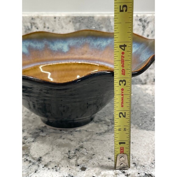 Studio Art Pottery Flared Ruffle Edge Glazed Shallow Bowl Dish Bill Campbell? - Picture 7 of 9